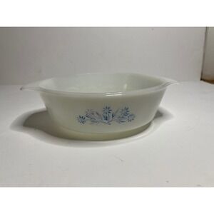 Vintage Anchor Hocking Milk Glass Baking Dish Cornflower Floral 1 quart